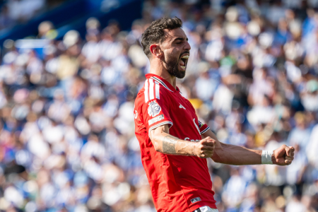 Bruno Fernandes comemora gol pelo Manchester United