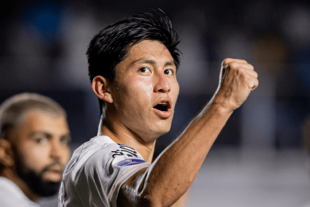Miguelito comemora gol pelo Santos