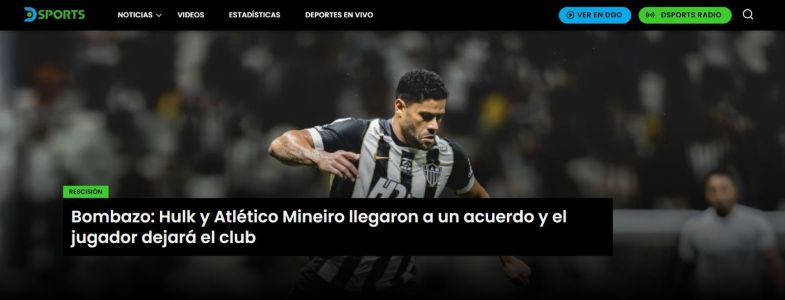 Publicação da Directv Sports sobre a saída de Hulk do Atlético