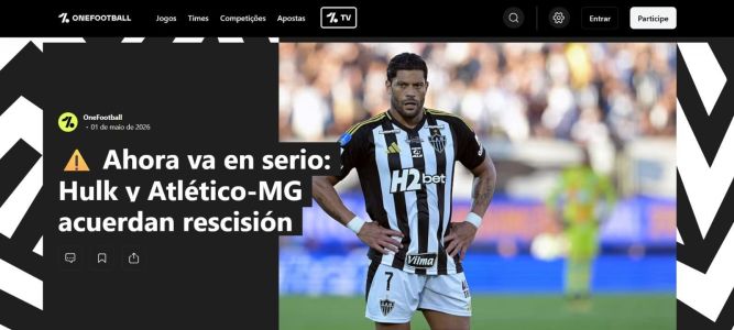 Publicação do OneFootball sobre a saída de Hulk do Atlético • Reprodução / OneFootball