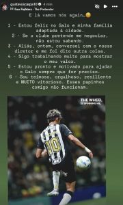 Story de Gustavo Scarpa, meio-campista do Atlético • Reprodução / Instagram / Gustavo Scarpa