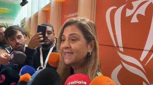 Leila Pereira, presidente do Palmeiras, em entrevista coletiva após sorteio das oitavas de final da Copa do Brasil • Guilherme Abrahão/Itatiaia