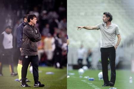 Fernando Diniz e Eduardo Domínguez, técnicos de Corinthians e Atlético, respectivamente