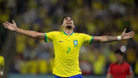 Paquetá comemora gol pela Seleção Brasileira na Copa do Mundo de 2022