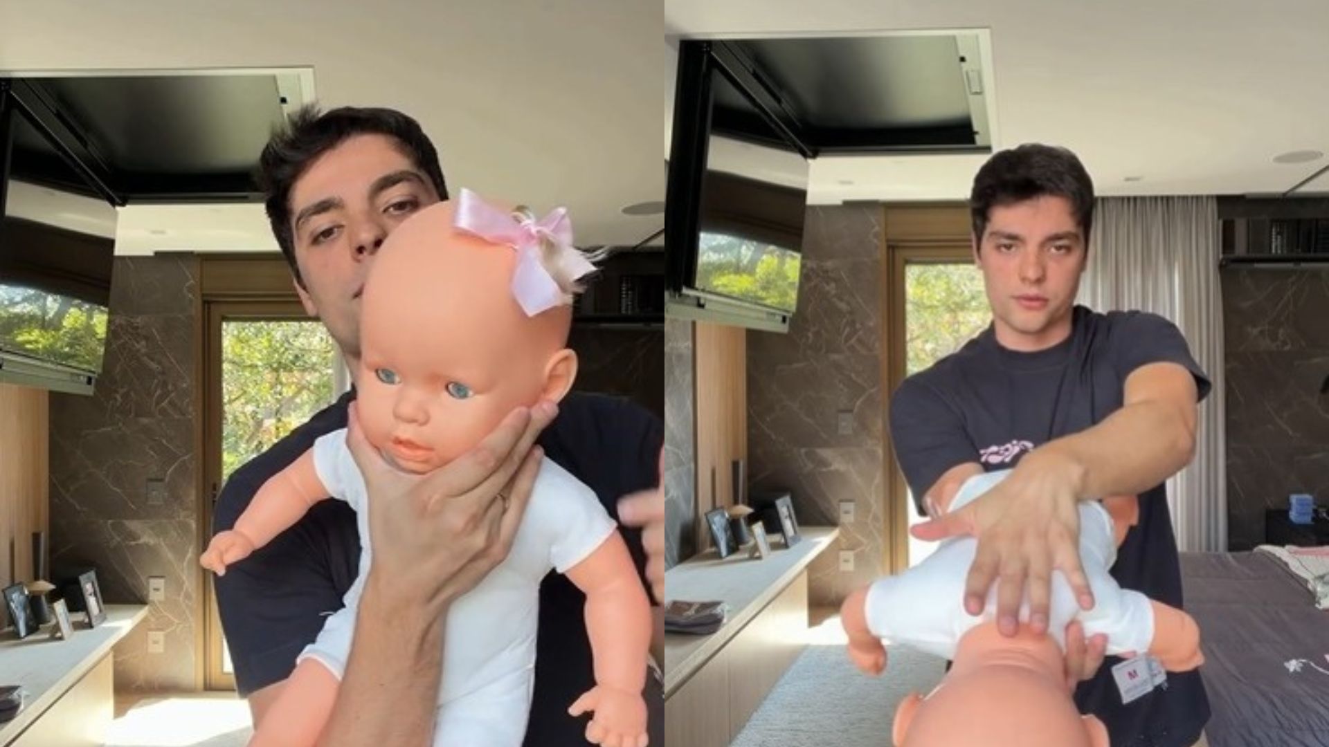 Após susto com filha, Lucas Bley ensina manobra para desengasgo de bebês