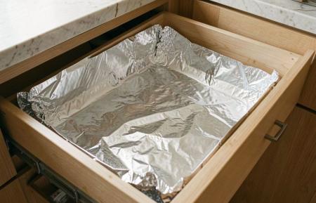 Gaveta da cozinha com papel alumínio