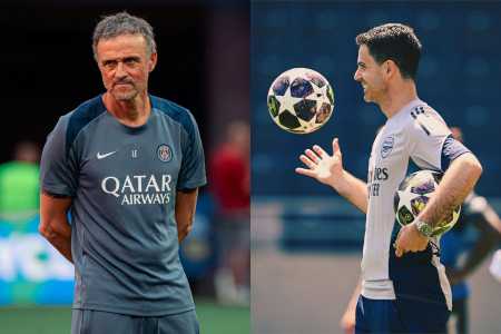 Luis Enrique e Arteta, treinadores de PSG e Arsenal, respectivamente