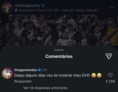 "Provocação" de Thiago Mendes a Renato Gaúcho após vitória do Vasco • Reprodução / Instagram
