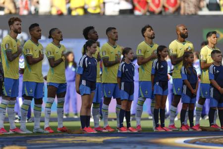 Seleção Brasileira perfilada para Brasil x Marrocos, pela Copa do Mundo de 2026