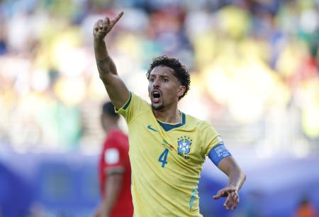 Marquinhos durante jogo do Brasil contra Marrocos na estreia da Copa do Mundo • Rafael Ribeiro/CBF