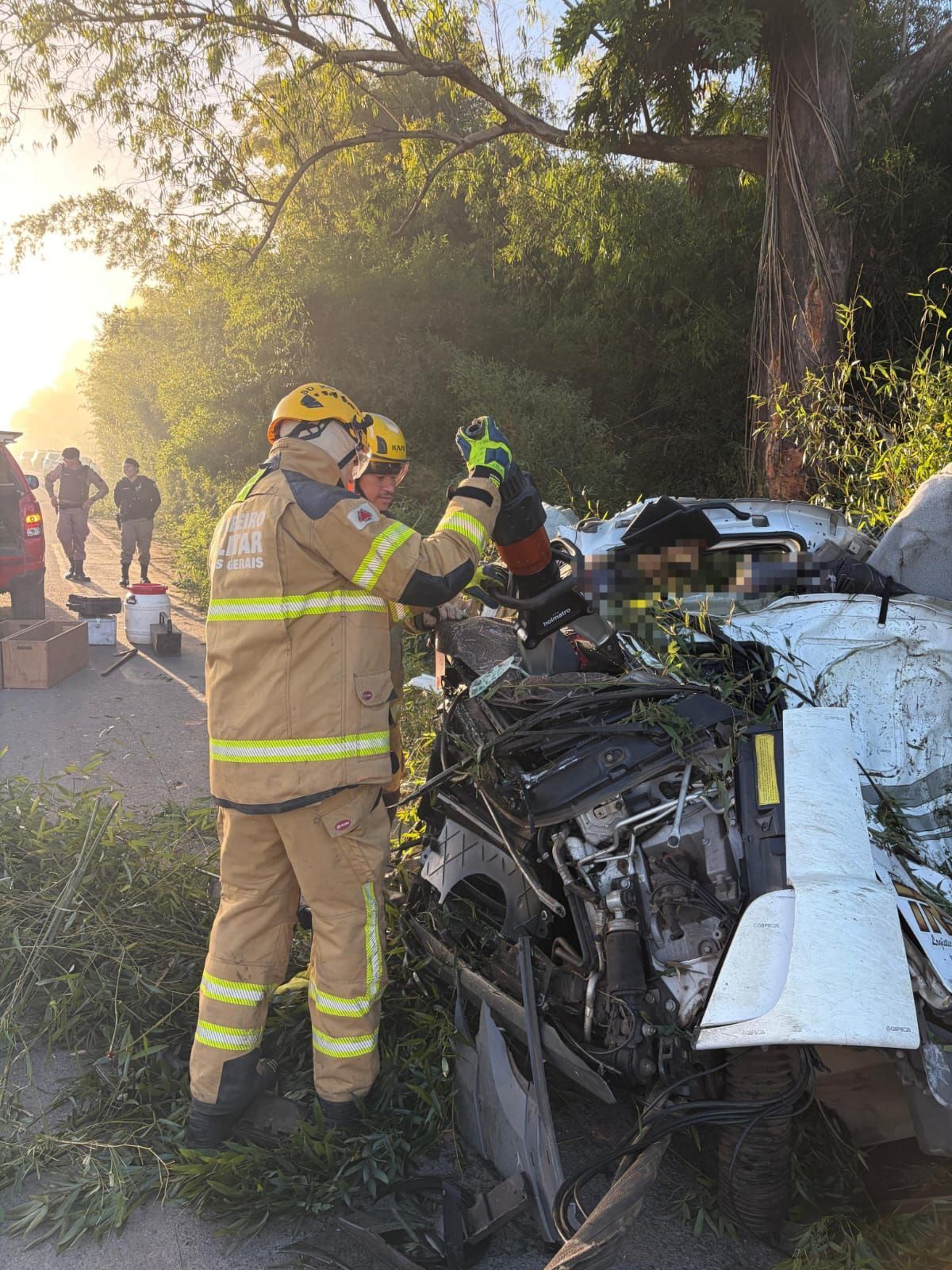 Motorista morre após carreta tombar e bater em árvore na MG-290
