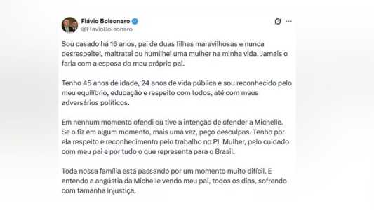 Após crise com Michelle, Flávio Bolsonaro pede desculpas e nega intenção de ofendê-la • Foto: Redes Sociais