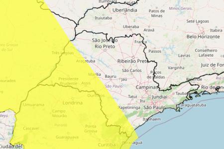 Tempestade e granizo em SP: veja lista das 175 cidades sob alerta nesta quarta (10) • Reprodução/ Inmet