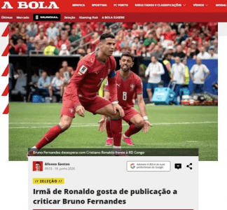 Curtida da irmã de Cristiano Ronaldo em post criticando Bruno Fernandes repercute • Reprodução
