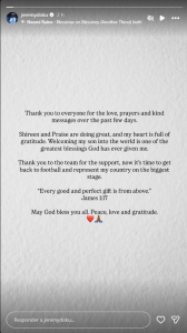 Storie de Jeremy Doku • Reprodução/Instagram/jeremydoku