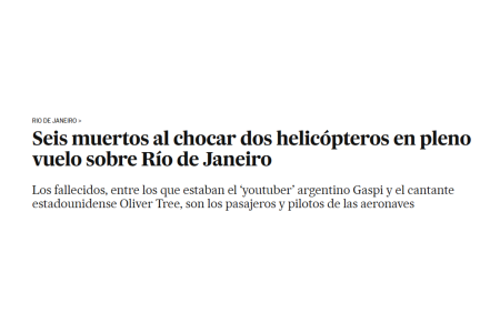 Reportagem do 'El País' sobre acidente aéreo no Rio • Reprodução
