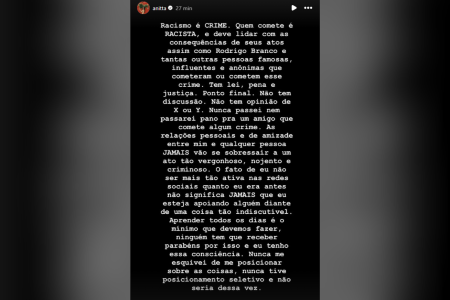 Anitta se pronuncia sobre caso de Rodrigo Branco • Reprodução | Redes Sociais