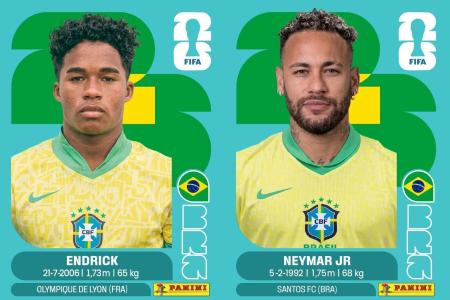 Figurinhas de Endrick e Neymar estão em pacote de atualização da Panini