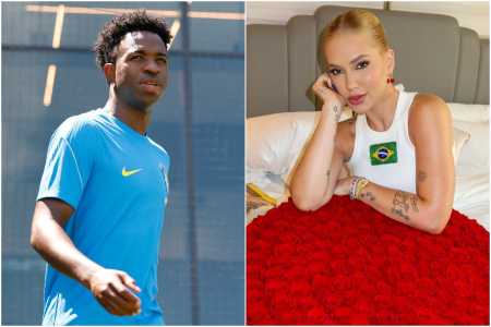 Vini Jr em treino da Seleção e Virginia com buquê