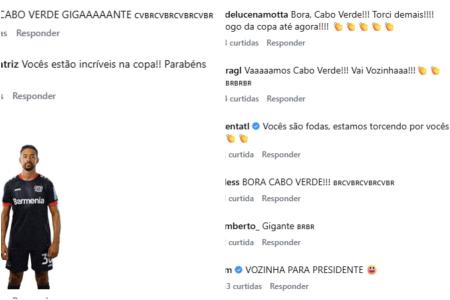 Comentários de brasileiros no Instagram oficial de Cabo Verde • Reprodução/Instagram