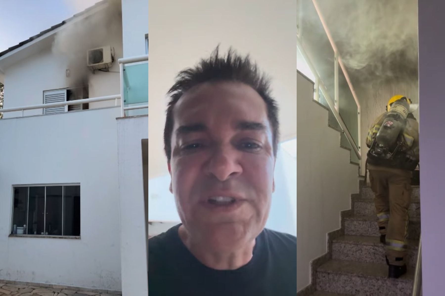 Em lágrimas, Régis Danese mostra incêndio em casa e faz apelo: 'Orem por nós'