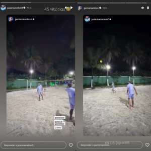 Publicações de Gerson e João Marcelo sobre partidas de futevôlei • Reprodução/Instagram