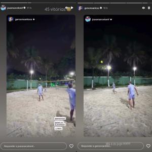Publicações de Gerson e João Marcelo sobre partidas de futevôlei • Reprodução/Instagram
