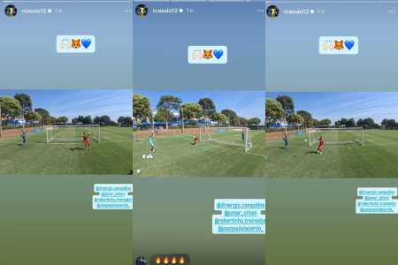 Cássio durante treino com bola na toca da Raposa II • Reprodução/Cássio Ramos/Instagram