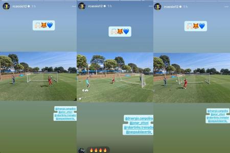 Cássio durante treino com bola na toca da Raposa II • Reprodução/Cássio Ramos/Instagram
