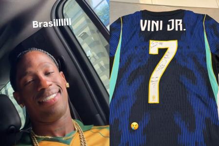 Travis Scott aparece em rede social usando camsia do Brasil