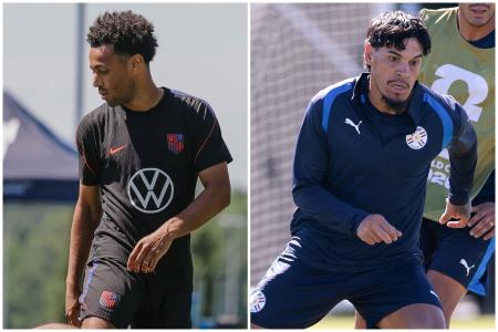 Tyler Adams, dos Estados Unidos, e Gustavo Gomez, do Paraguai