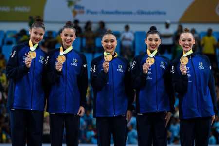 Brasil leva ouro na final de 5 bolas pelo Campeonato Pan-Americano de Ginástica Rítmica Adulto Rio 2026 • Melogym/CBG