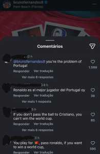 Torcedores criticam jogadores de Portugal por não passarem a bola a Cristiano Ronaldo • Reprodução/X