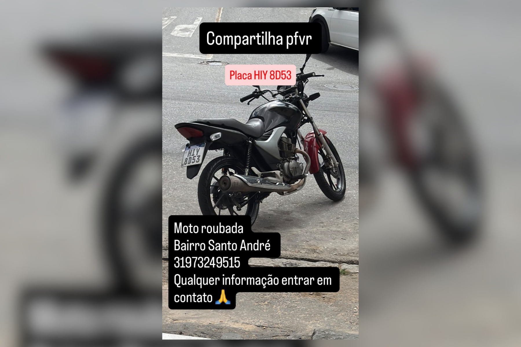 Motocicleta é furtada no bairro Santo André, em BH