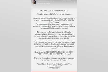 Pronunciamento de uma das agressoras • Redes sociais