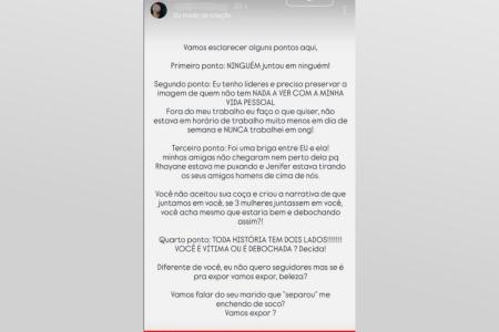 Pronunciamento de uma das agressoras • Redes sociais