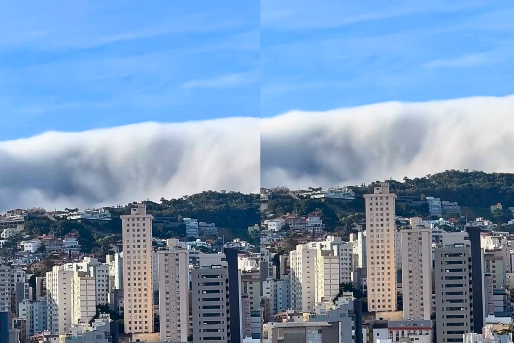 Imagens impressionantes mostram cascata de nuvens na Serra do Curral em BH; veja vídeo