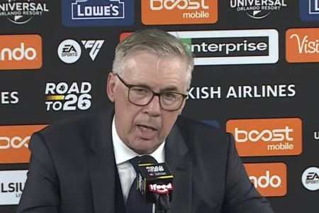 Técnico Carlo Ancelotti em entrevista coletiva após vitória da Seleção Brasileira