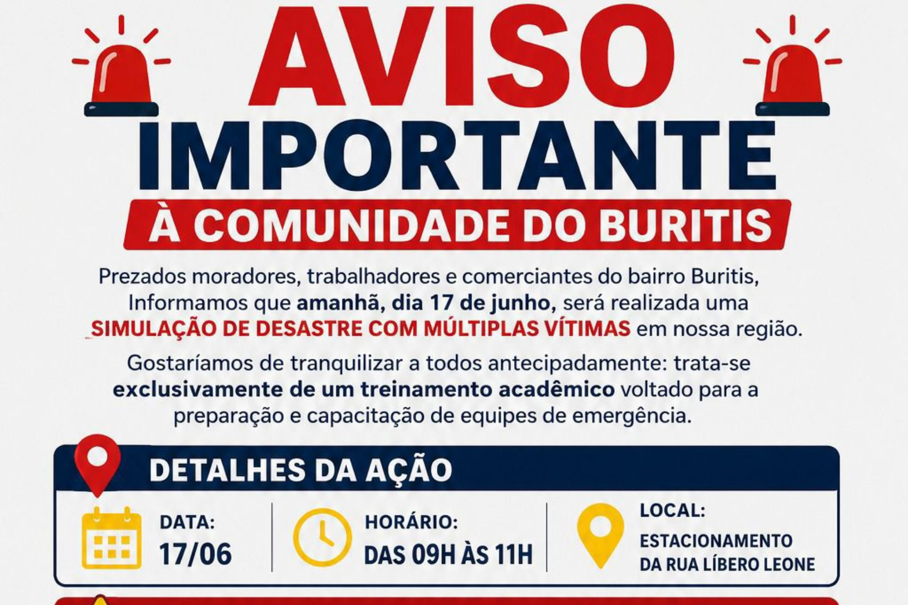 Universidade fará simulação de desastre com vítimas no bairro Buritis, em BH, nesta quarta (17)