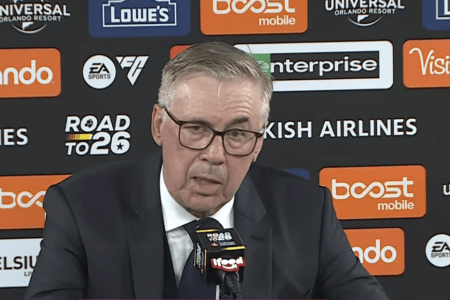 Técnico Carlo Ancelotti em entrevista coletiva após vitória da Seleção Brasileira