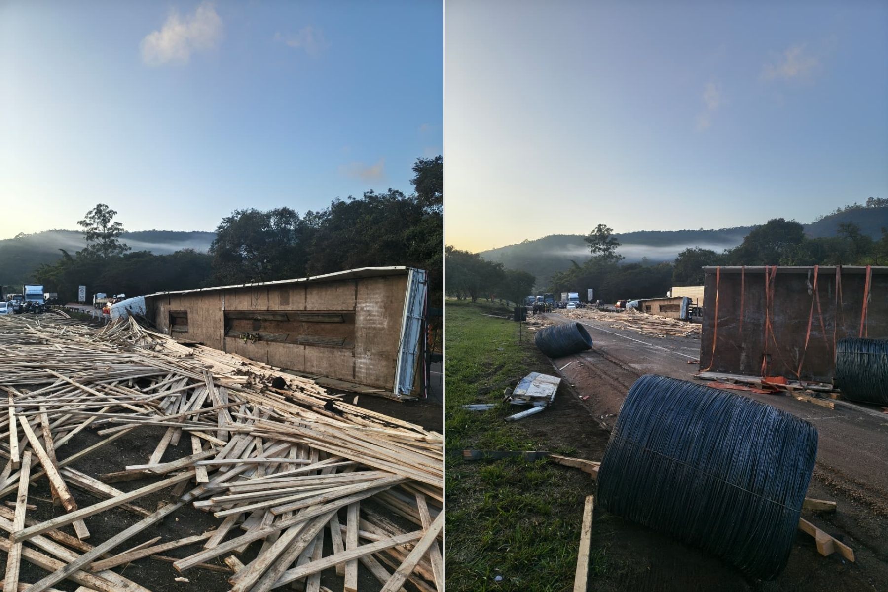 Veja imagens do grave acidente entre caminhão, carreta e carro que fecha a Fernão Dias
