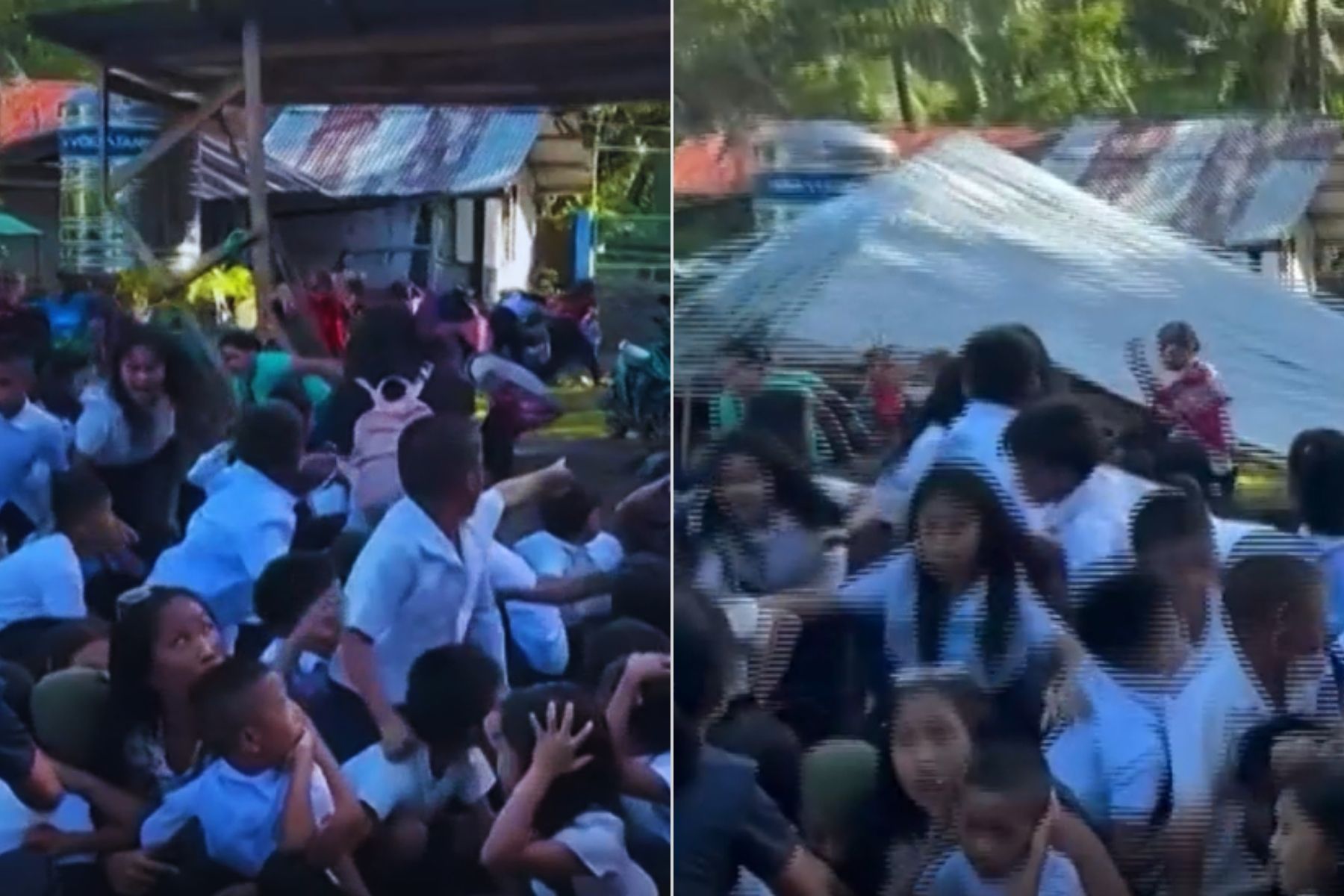 Crianças escapam por pouco de serem atingidas por telhado durante terremoto nas Filipinas; veja