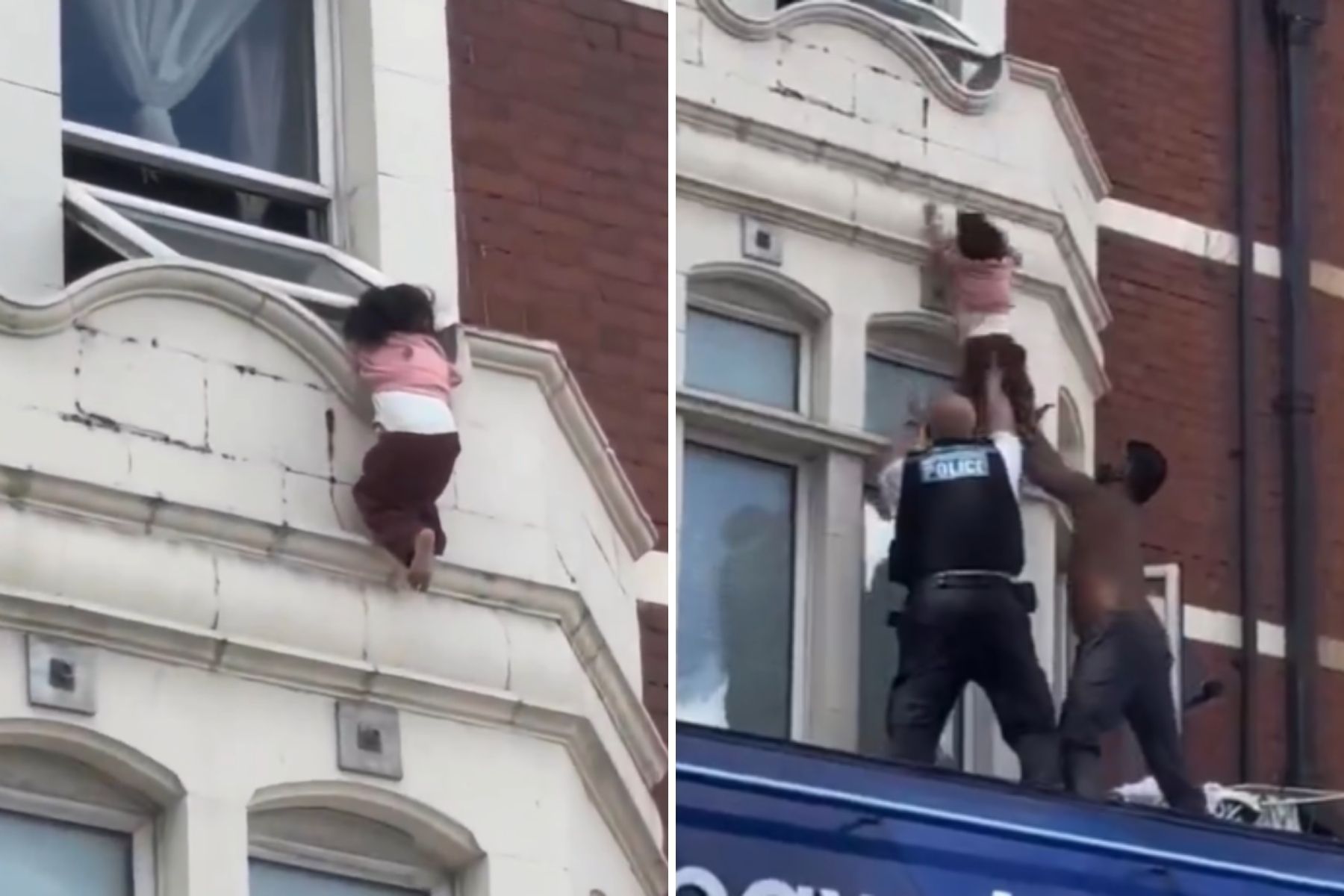 Criança fica pendurada em parapeito e é resgatada na Inglaterra; veja vídeo