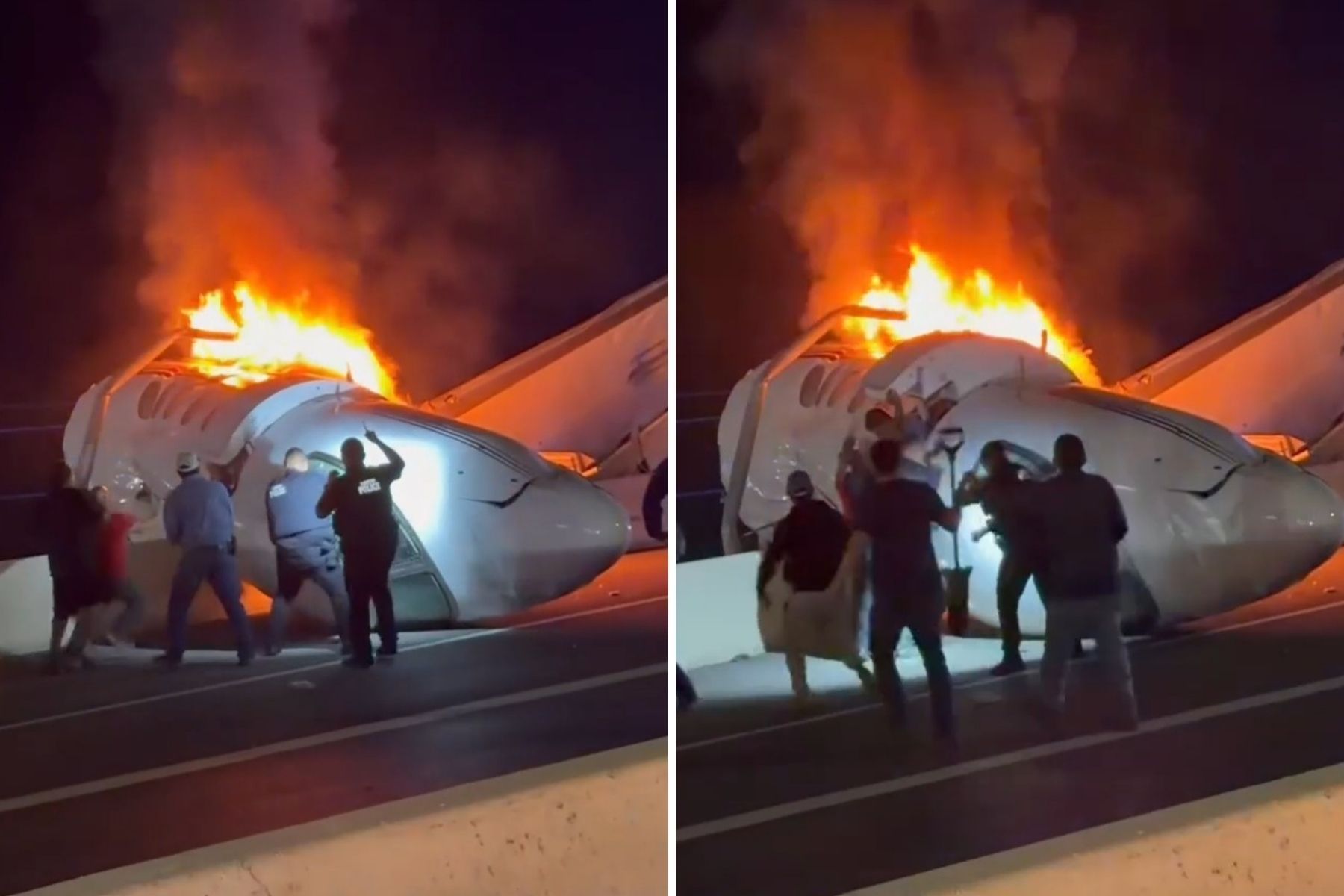 Motoristas tentam salvar passageiros após queda de avião em rodovia dos EUA