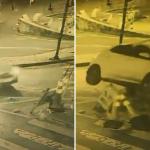 Vídeo flagra momento em que motorista de app bate em semáforo e capota carro em BH