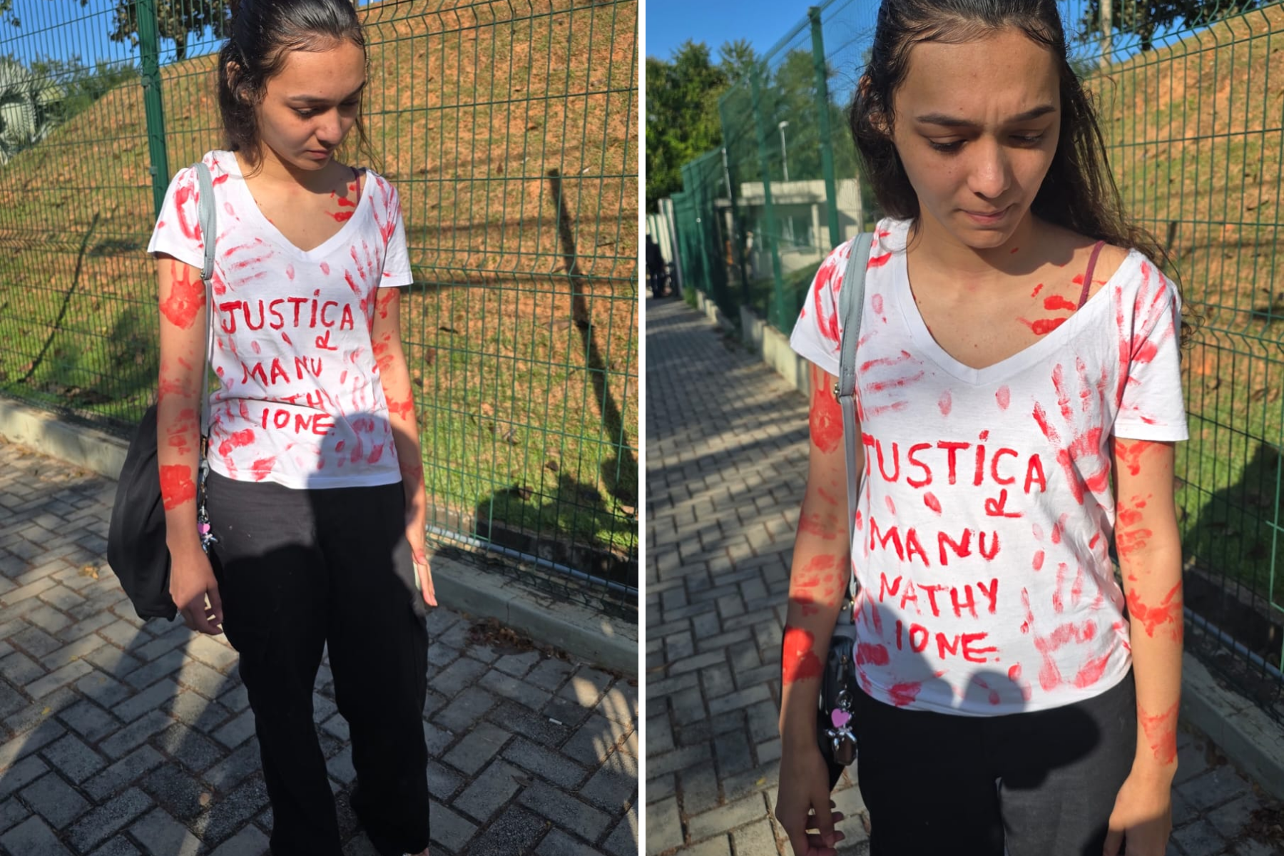 Sobrevivente de ataque em padaria da Grande BH protesta 'suja de sangue' em audiência