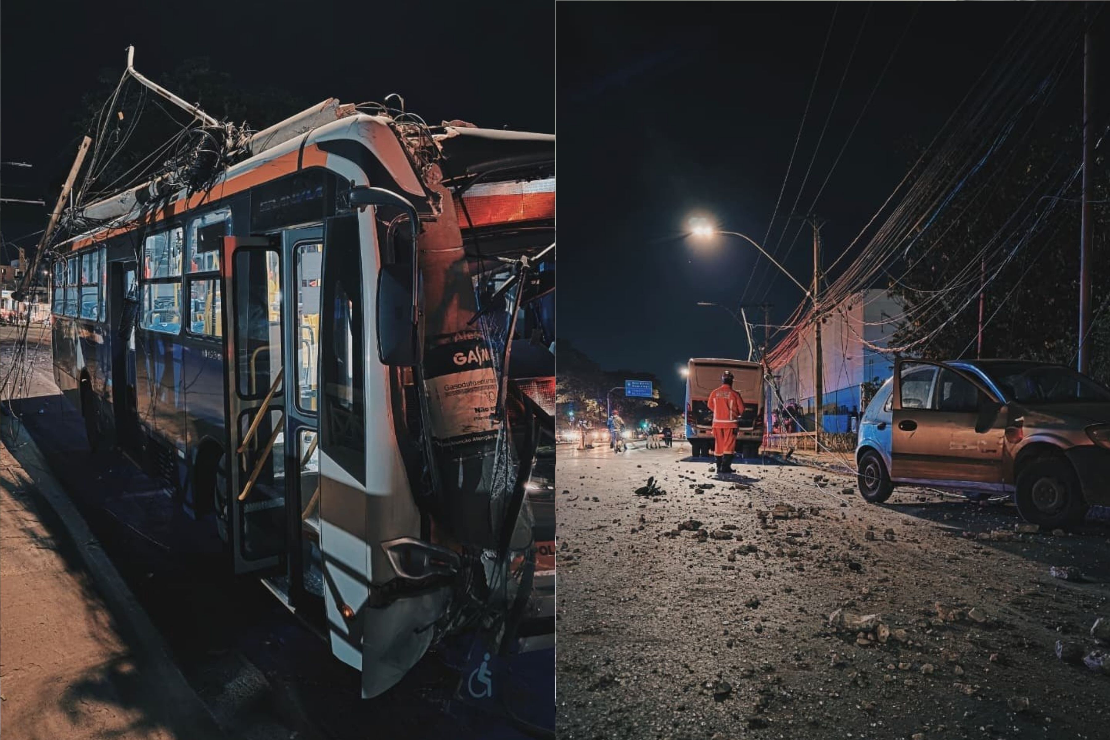 Ônibus desgovernado atinge dois carros e um poste na Avenida Amazonas em BH