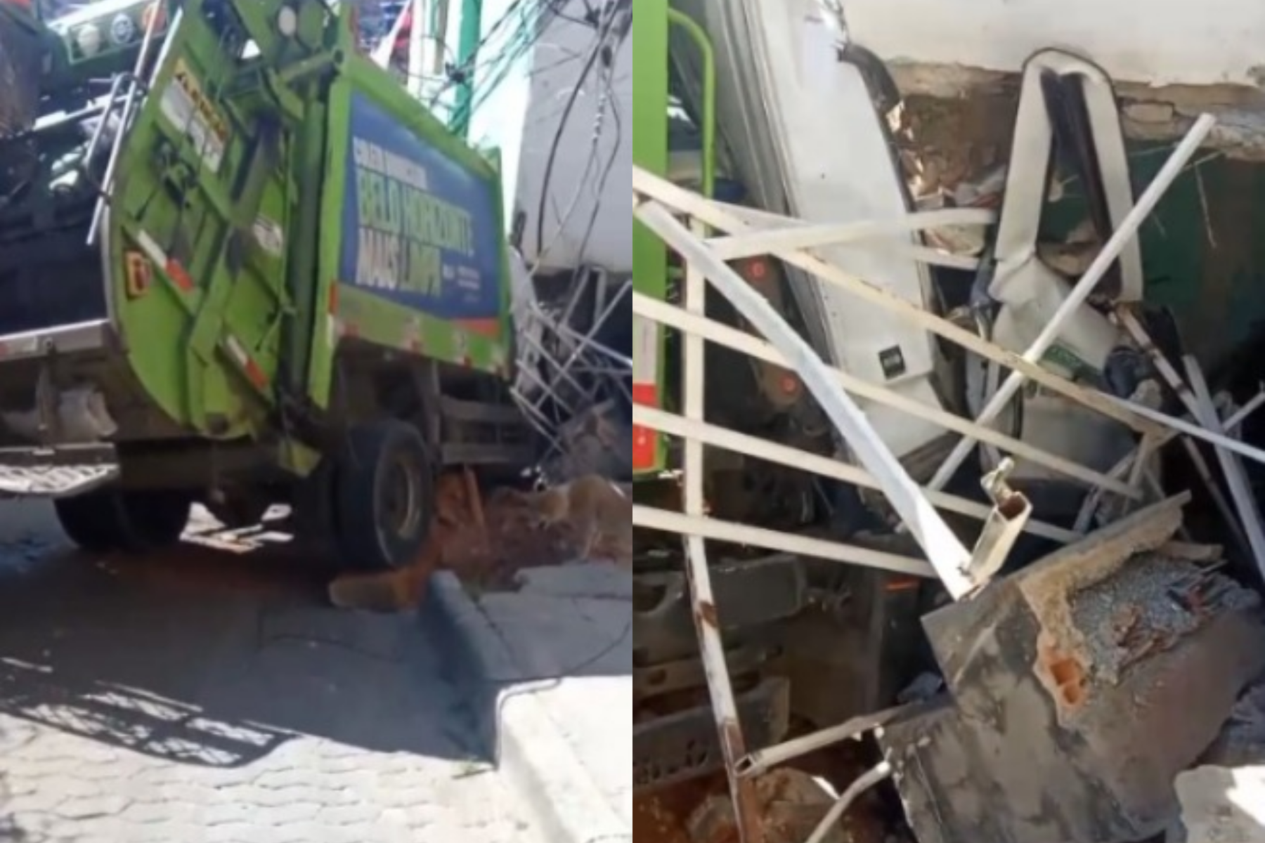Caminhão de lixo desgovernado atinge casa no Aglomerado da Serra, em BH; veja vídeo