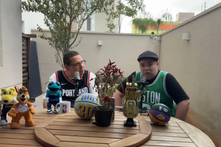 Bulgarelli e Rômulo Mendonça, comentarista e narrador da NBA no Brasil
