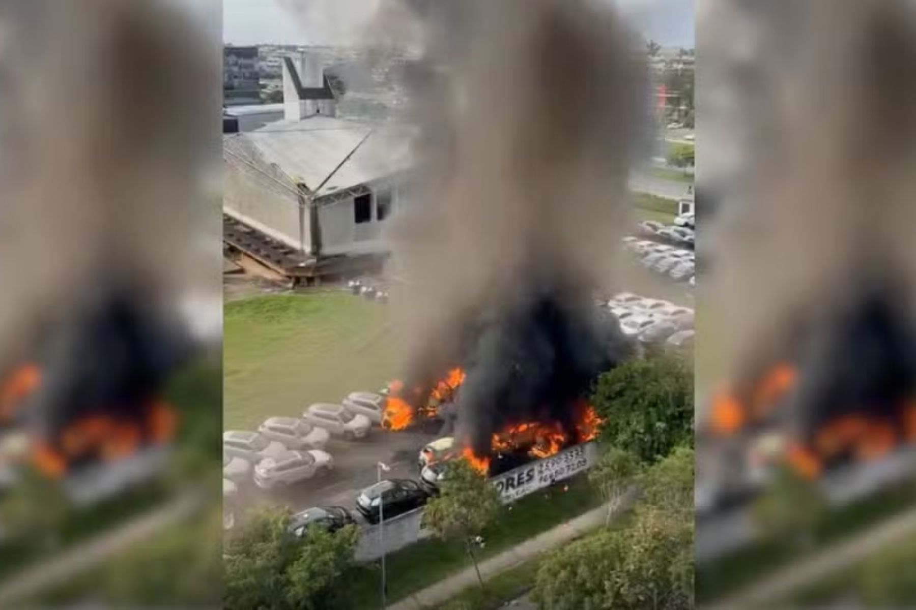Incêndio após queda de helicópteros destruiu pelo menos 20 carros elétricos